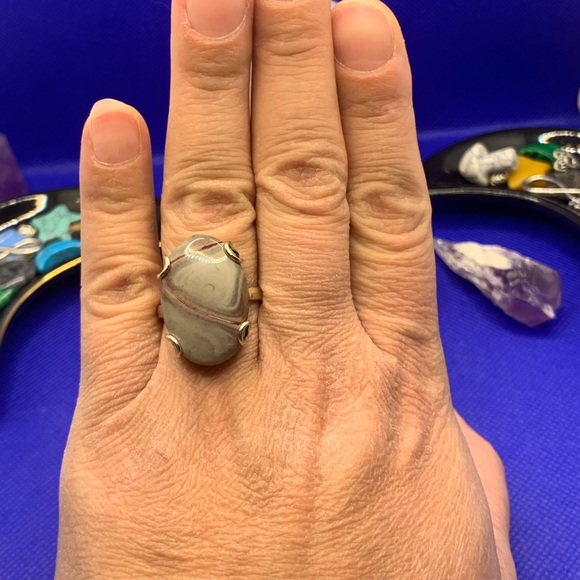 Stunning GENUINE Polychrome Jasper Ring, .925 Sterling Silver Overlay, Size 8.75 - Picture 8 of 13